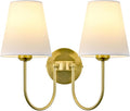 Hardwired White Fabric 2 Light Wall Sconce – Double Headed Cloth Shade Fixture for Bedroom, Bathroom & Hallway (Direct Wire)