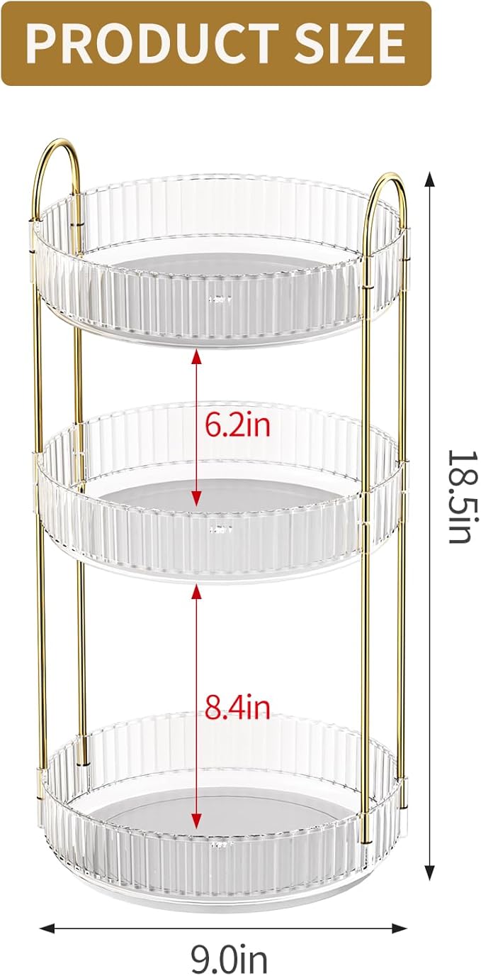 360° Rotating Makeup Organizer, Large Capacity SkinCare Organizer, 3 Tier Cosmetic Skin Care Perfume Dresser Organizer, Fits Cosmetics, Perfume, Skin Care, Lipstick