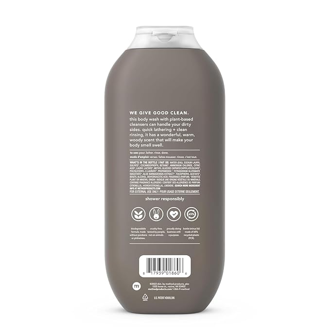 Method Men Body Wash,Cedar + Cypress,Paraben and Phthalate Free,18 fl oz,(Pack of 2)