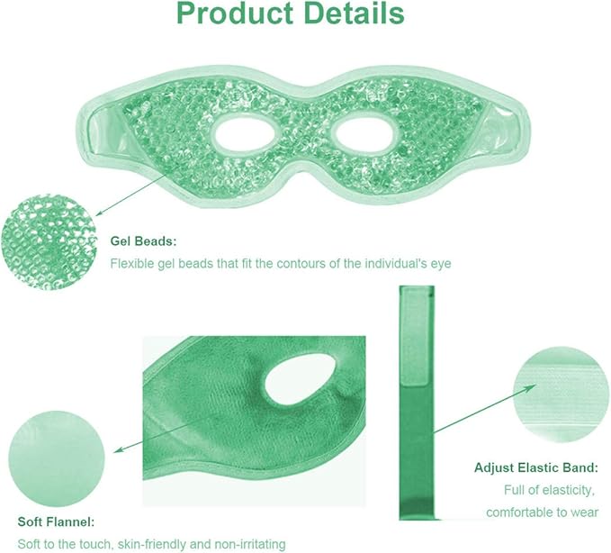 Cooling Gel Eye Mask with Eye Holes, 2 PCS Cold Eye Packs for Puffiness & Swelling, Reusable Hot Cold Compress Heat Ice Gel Pack, Green and Blue
