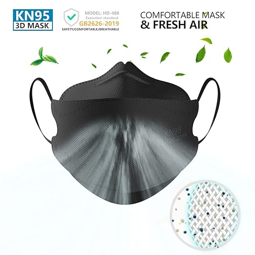 KN95 Face Masks 50 Pack, Breathable Comfortable and Disposable KN95 Mask, Black