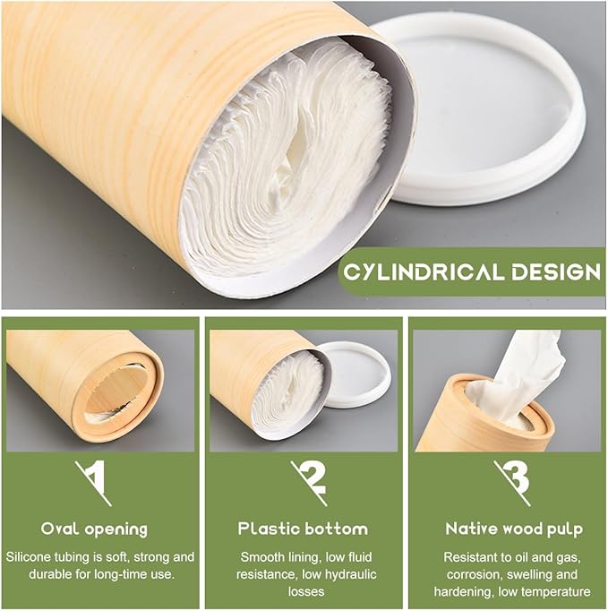 4 PCS Car Tissue Holder, Quick Convenient Refill Cylinder Facial Tissue Holder, Travel Tissues Box Round Container Suitable for Car Cup Holder, Universal Car Accessories (Wood)