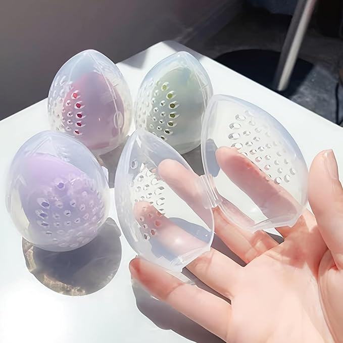 6 Pack Makeup Sponge Holder Carring Case Storage Box Clear Hard Container Protector for Cosmetic Make Up Blending Sponges Powder Puff Beauty Egg Blenders Travel Outdoor