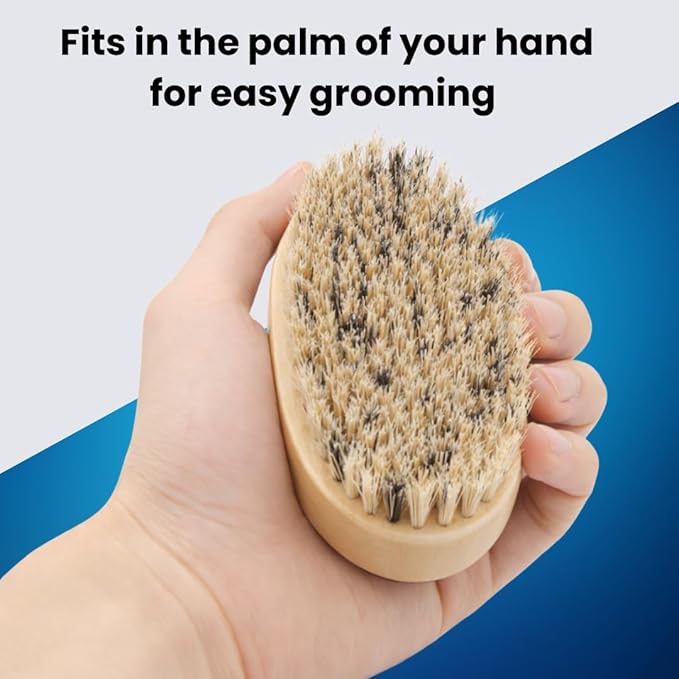 Beard Brush for Men, Natural Boar Bristles, Black Oval Wave Brush, Warp Resistant Wood Handle, for Fuller Thicker Hair, Beard & Mustache Growth, Exfoliation (Maize)