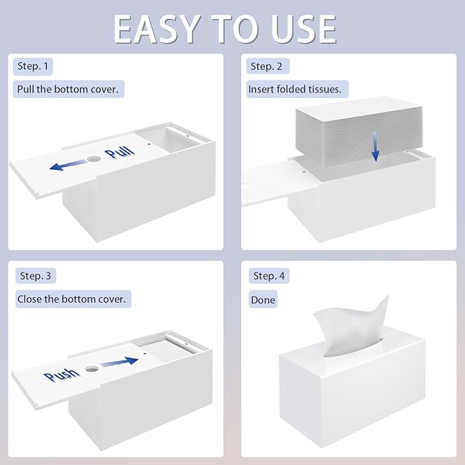 Tissue Box Cover, PITBVO Acrylic Tissue Box Holder Rectangle Upgrade Size Facial Tissue Holder Handmade Napkin Dispenser for Bathroom Kitchen Bedroom Home Office (Glossy White, 9.85"L x 5.1"W x 5.3"H)