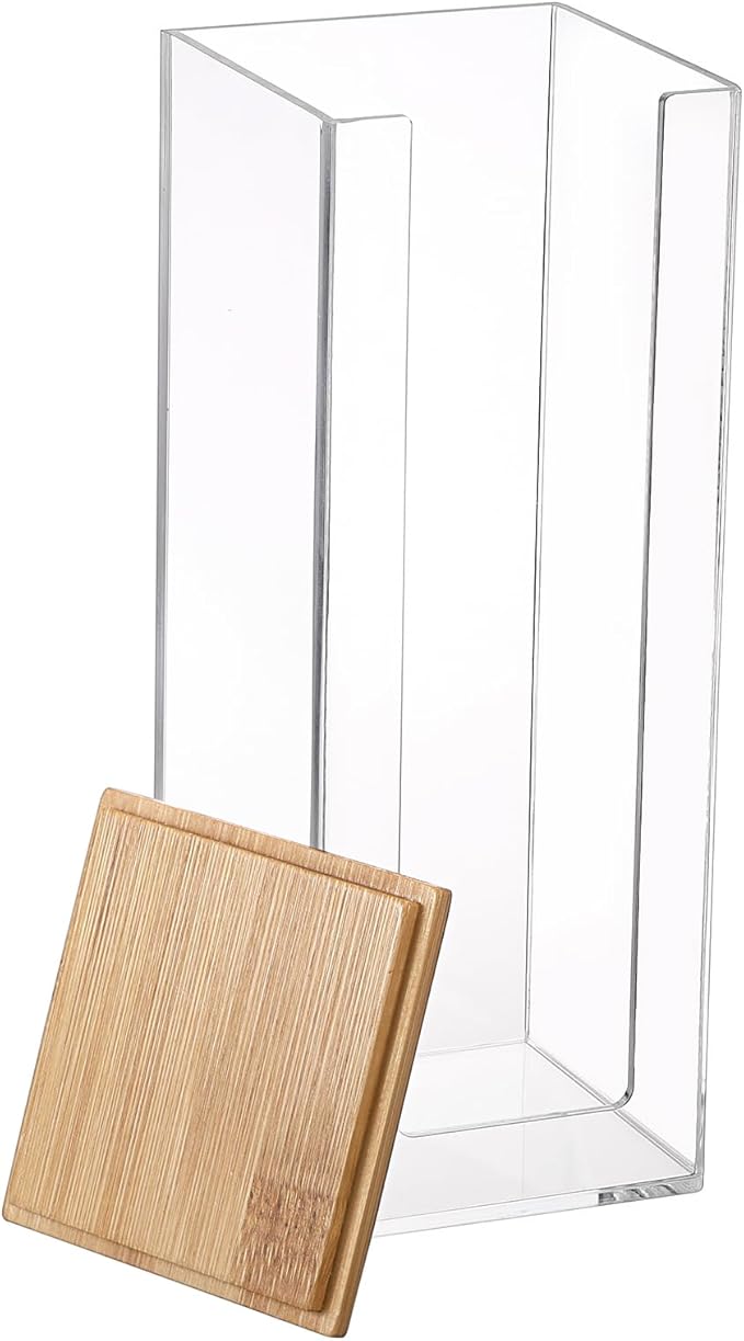 Acrylic Clean Pad Storage Box Vertical Cotton Pads Holder Square Makeup Pad Dispenser with Lid Clear Bathroom Countertop Vanity Organizer