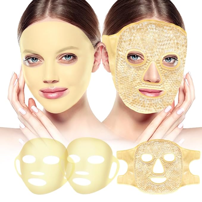 Face Ice Pack and 2 Packs Silicone Face Mask Cover, Full Facial Frozen Masks Hot Cold Face Compress Reusable Skin Care Gift for Women Puffiness Swelling Relief Beauty Spa Essentials