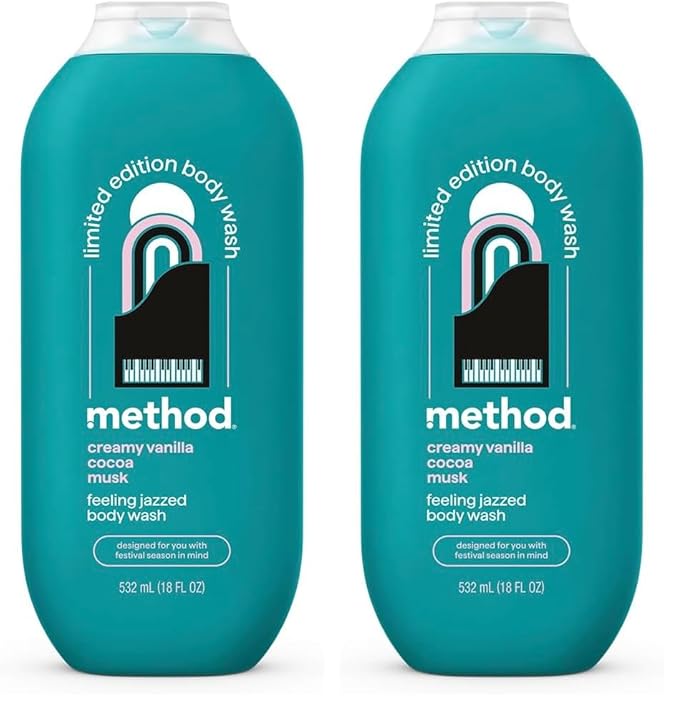 Method Limited Edition Body Wash, Feeling Jazzed with notes of Creamy Vanilla, Cocoa, and Musk, 18oz (Pack of 2)