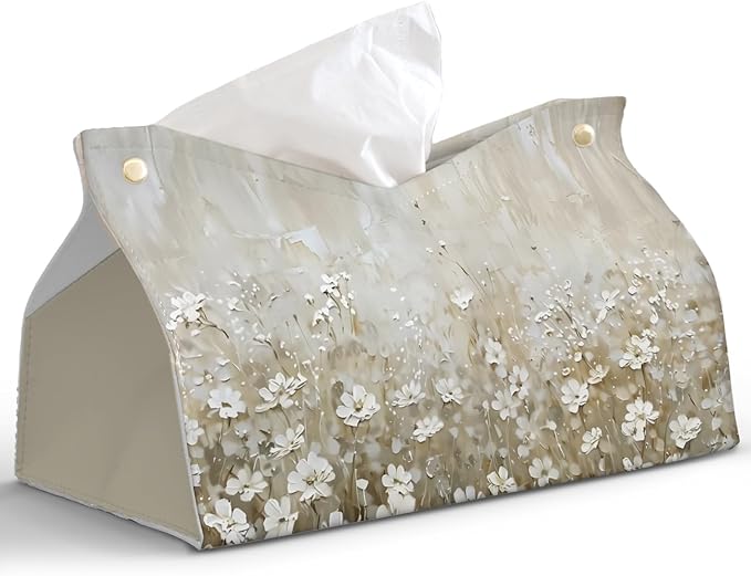 Spring Floral Leather Tissue Box Cover Rectangle,Wildflower Toilet Paper Box Holder,Cottagecore Decorative Facial Paper Case for Farmhouse Living Room Bathroom Kitchen Office Desk,9.8x5.9x5.9