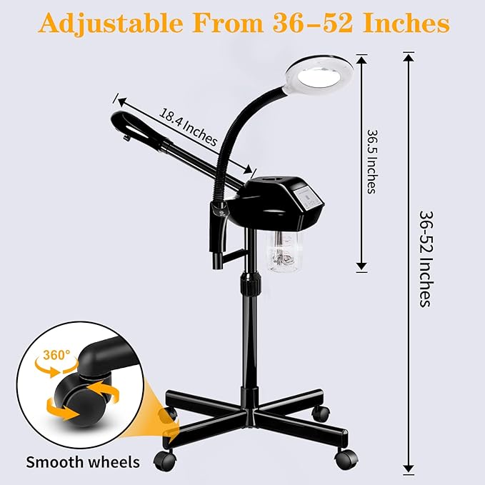 Professional Facial Steamer, 2 in 1 Facial Steamer with 5X Magnifying Lamp, Ozone Face Steamer, Suitable for Home or Beauty Spa Use