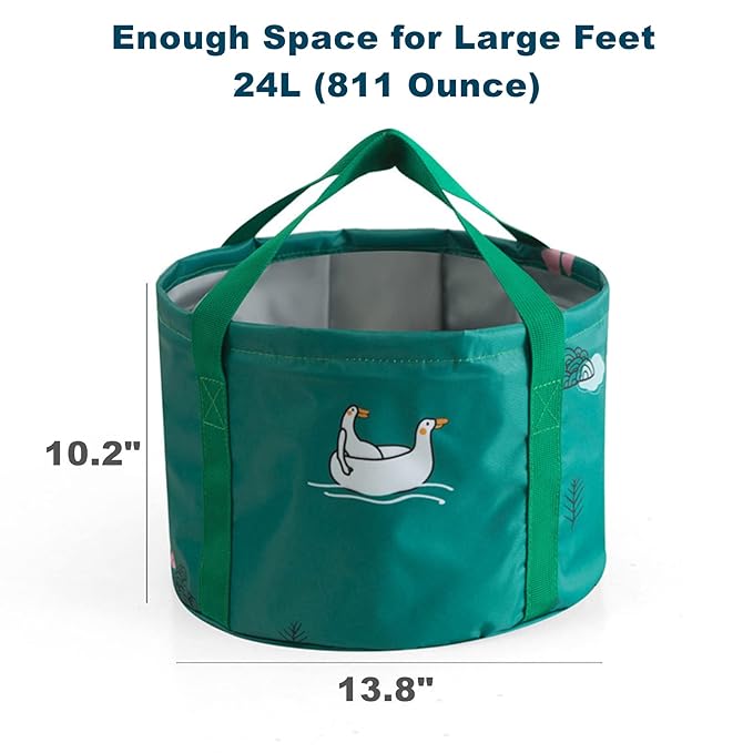 24L Collapsible Foot Bath Soaker Basin Tub for Soaking Feet, Portable Foot Soak Spa Foldable Water Bucket for Travel Camping, SpringGreen