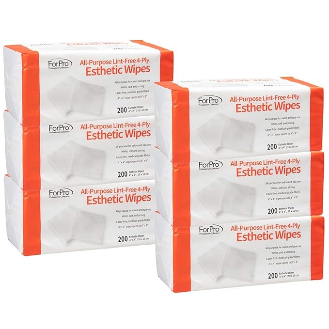 ForPro Professional Collection All-Purpose Lint-Free 4-Ply Esthetic Wipes, for Salon and Spa Use, Soft, Strong and Durable, Latex-Free, 4" x 4", 200-Count (Pack of 6)