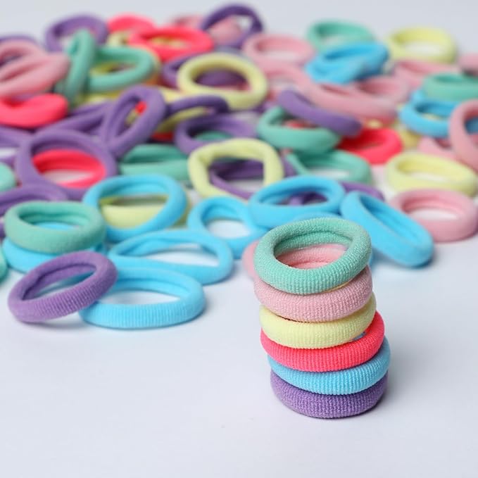 WANBY Hair Ties Mini Seamless Colorful Hair Bands Soft Elastics Ponytail Holders Hair Ties (Colorful 200 Pcs)