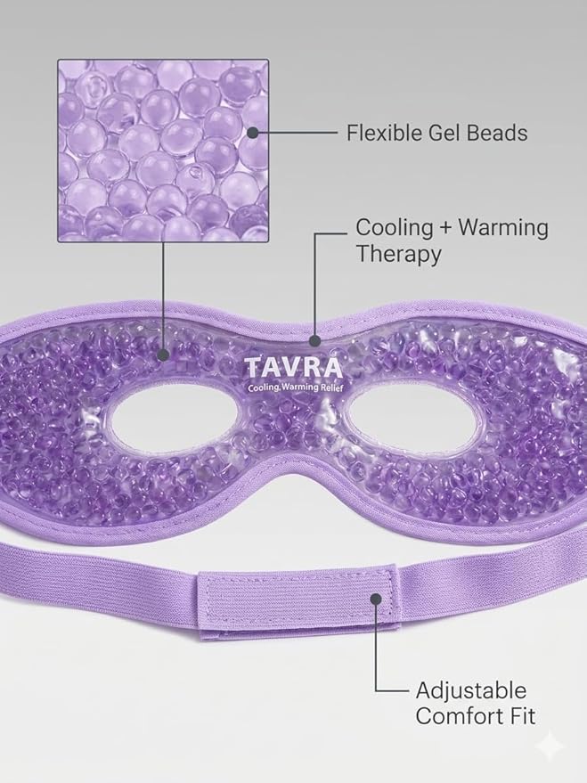 Gel Eye Mask – Hot & Cold Therapy Reusable Cooling Pad for Puffy Eyes, Migraines, Sinus Pressure & Dark Circles – Soothing Gel Bead Cold Pack (Purple)