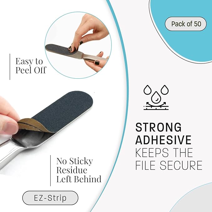 Professional Pedicure File Refills - Pack of 50 Foot File Replacement Pads - Black - Disposable Foot Files for Pedicures - Pedi Foot File Pads with Water Resistant Strong Adhesive (80 grit)