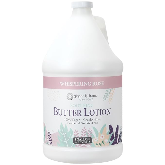 Ginger Lily Farms Botanicals Soothing Butter Lotion for Dry Skin, 100% Vegan & Cruelty-Free, Whispering Rose Scent, 1 Gallon (128 fl oz) Refill