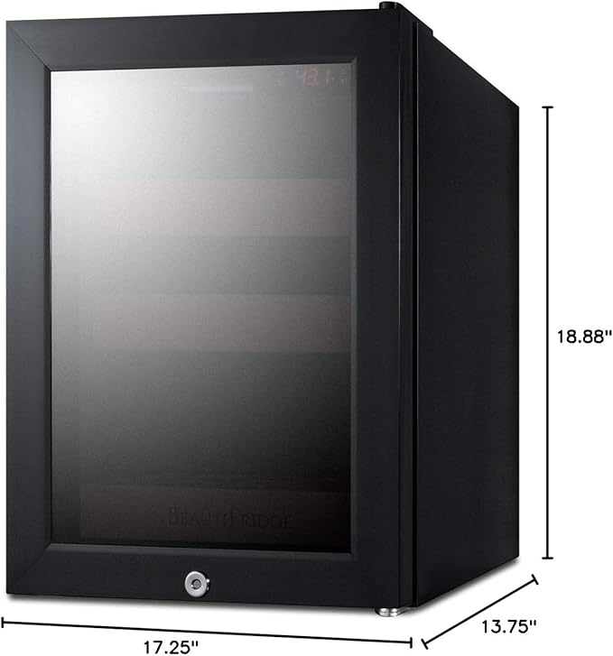 Summit Appliance LX114LPT1 BeautiFridge Compact Cosmetics Cooler, 0.85 cu.ft Capacity, 14" Wide, Automatic Defrost, LED lighting, Factory Installed Lock, Adjustable Shelves In A Matte Blush Finish