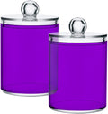 Purple Qtip Holder Organizer Dispenser Cotton Swabs Cans Plastic Jars with Lid Set 2 Pack Bathroom Storage Canister for Cotton Ball Floss Cotton Pads