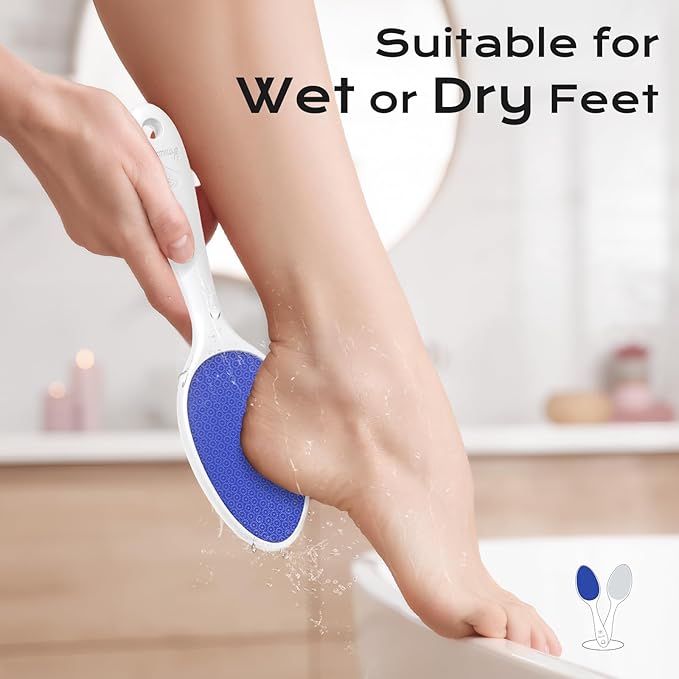 Foot File, Nano Glass Foot File Callus Remover with Handle, 2-in-1 Foot Scrubber Dead Skin Remover, Gentle Exfoliation Foot Buffer Pedicure Tools for Feet-Blue