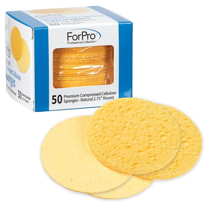 ForPro Professional Collection Premium Compressed Facial Sponges, 50-Count Cellulose Sponges for Facial Cleaning, Exfoliating and Makeup Removal, 2.75" Round, Natural