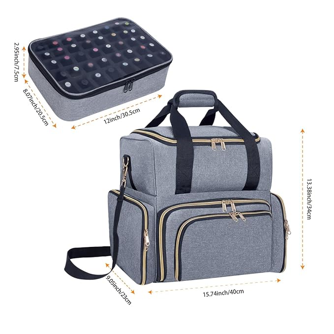 Nail Polish Organizer Case Holds 80 Bottles(15ml/0.5fl.oz) Portable Travel Storage Box with 2 Detachable Bags, Designed for Women's Nail Tools, Essential Oils and Cosmetics Sets(Grey)