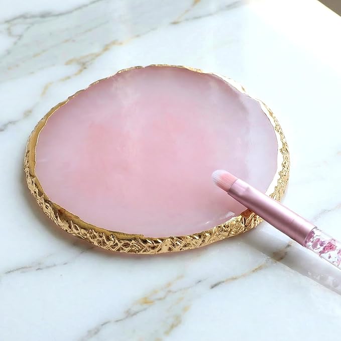 Resin Nail Art Palette, Naill Polish Palettes, Nail Palette, Gilded Edge Resin Nails Art Palettes for Mixing Colors and Displaying Nails Gel Makeup (Pink)