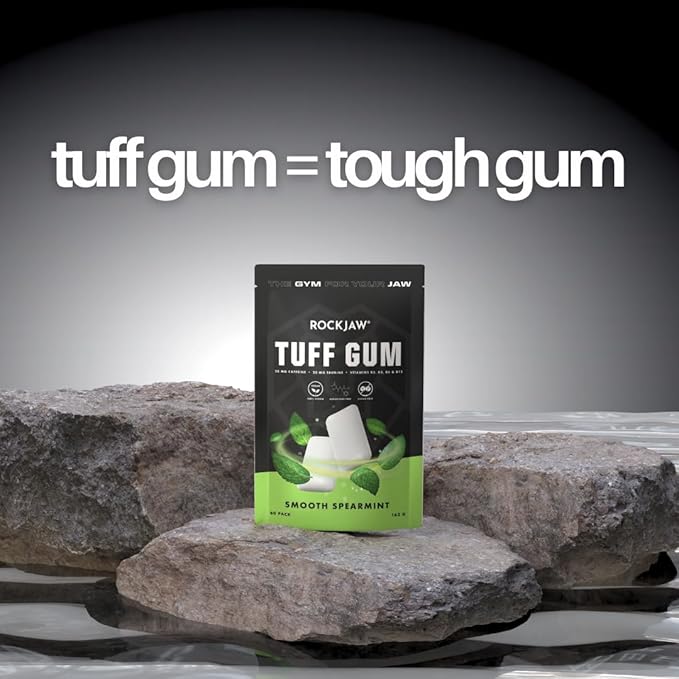 ROCKJAW® Tuff Gum | Ultra-Hard Jawline Chewing Gum for a Sharper Jawline | Vitamin B3, B5, B6 & B12 | 1350mg Xylitol | Sugar-Free | Aspartame-Free | 60 Pieces | Strawberry Smash