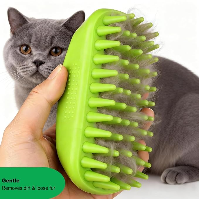 Rubber Curry Brush for Dog & Cat, Soft Curry Comb with Long Pins, Pet Silicone Brush for Short & Long Hair, Use Wet as Bath Scrubber or Dry for Grooming