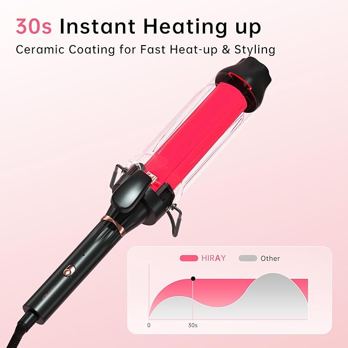 Hahahope Professional Two Inch Curling Iron with Clamp - Large Barrel Curling Wand for Long Hair, Dual Voltage, Adjustable Heat Settings, Lightweight Design Rose Gold