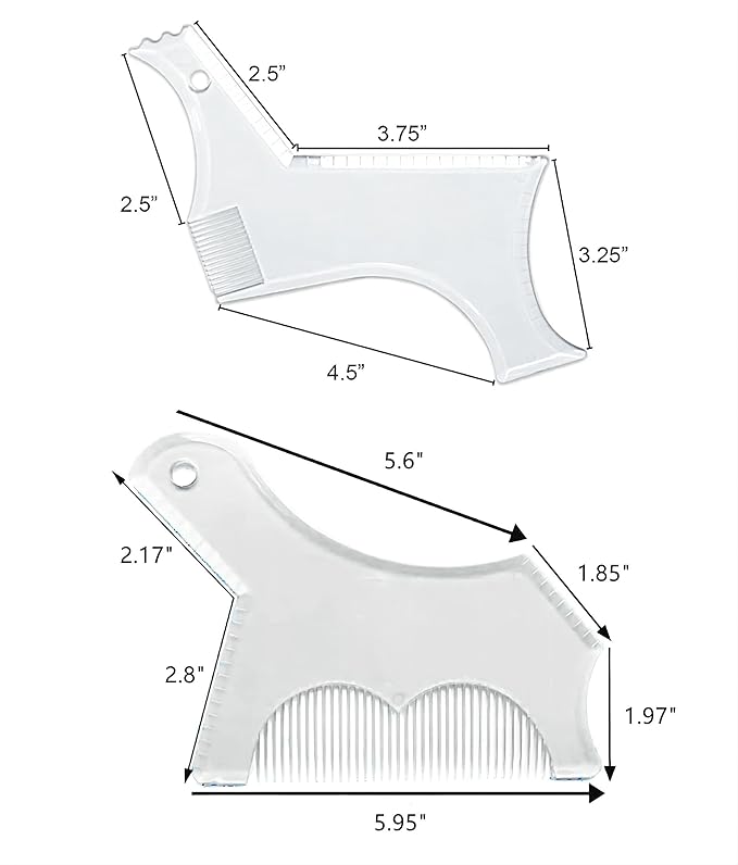 4PCS Men's Beard Shaping Tool Template, Beard Guide Shaper with Inbuilt Comb, Multi-liner Edges Shave for Curve/Straight/Neckline/Goatee/Sideburns (Clear-4pcs)