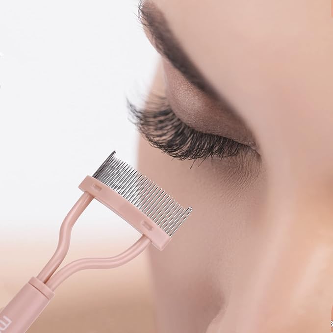 Eyelash Separator Eyelash Comb Lash Separator Tool MSQ Mascara Brush Eyelash Brush Separator Mascara Comb Arc Designed Mascara Applicator With Cover Naked Pink (1PCS)