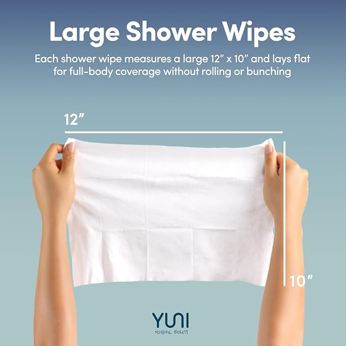 YUNI Beauty Large Body Wipes (Unscented, 12 Count) Super Soft Moist Showerless that Cleanse & Deodorize - On-the-Go Waterless Body Cleanser - Biodegradable Individually Wrapped Wipes for Travel