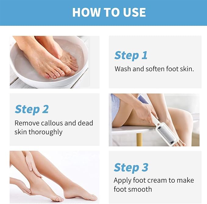 Fu Store 2 Pack Foot Files Callus Remover Stainless Steel Foot Rasp and Dual Sided Feet File Professional Scrubber Pedicure Tools Premium for Feet Care Remove Hard Skin, White