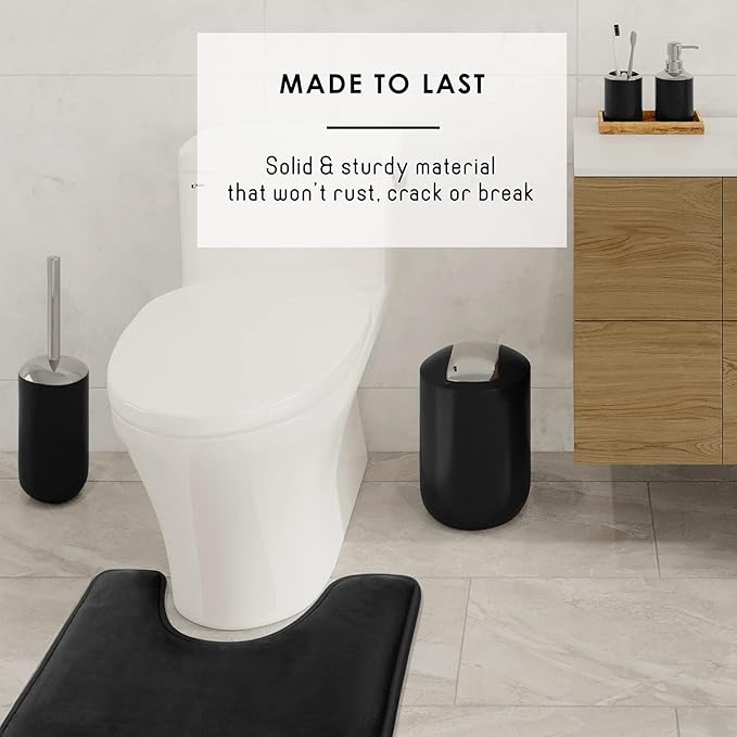 Clara Clark Bathroom Set - Black Bathroom Accessories Set, Bathroom Sets with Shower Curtain and Rugs, 23PC Shower Curtain Set with Liner, Soap Dispenser, Toilet Brush, & Trash Can