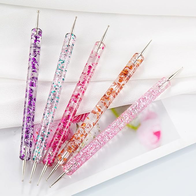 24 Pieces Nail Art Tools Kit Resin Nail Art Palette Acrylic Silicone Engraving Pen Dotting Pen Mixing Palette Detail Brushes Tools for Nail Art DIY Home Salon Makeup Display (White)