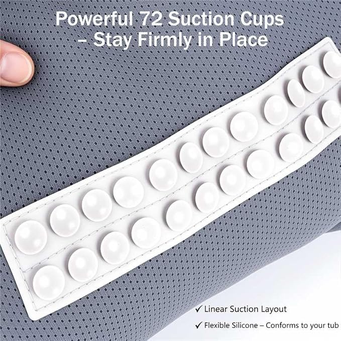 Bath Pillow PYRRHIC - Bathtub Pillow 5D Mesh with Neck & Back Support Non-Slip Suction Cups Fast Drying Soft Spa Pillow Relaxing Bath Accessories with Hook Laundry Bag Grey