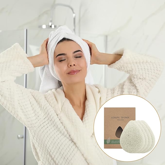 White Facial Cleansing Sponge 4-Pack with Box | SourceTon Soft Plant-Based Face Scrubber Exfoliator | Gentle Facial Sponge for Deep Pore Cleansing & Daily Exfoliating Pads for All Skin Types