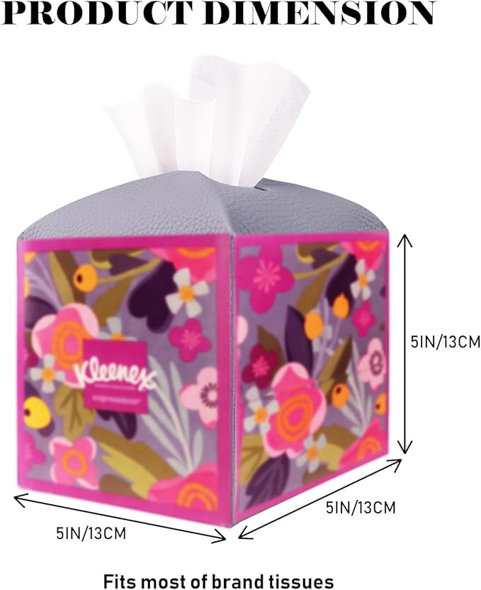 Tissue Box Cover Holder Square Tissue Cube Cover PU Leather Tissue Organizer with Bottom Belt for Bathroom, Tabletop, Car, Night Stands, Office, Home, Kitchen (2, Violet)