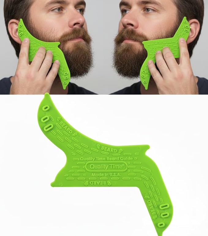 Quality Time Beard Shaping Tool Guide; Flexible Beard Guard, Do-it-Yourself, Innovative Design Template, Haircut Trimming Stencil - Beard Lineup Shaving Guide, Made in USA