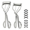 2 Kinds of Eyelash Curlers with Different Curvature Suitable for Various Eyes Shapes, Silver Comfort Grip,10 Silicone Replacement Refills Pads for Perfect Framed Lashes - Gentle & Safe Use