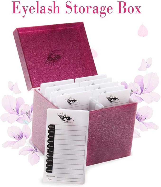 10 Layers Acrylic Eyelash Storage Box,Eyelash Holder Extension Tool,Makeup Organizer False Eyelashes Glue Pallet Holder, Grafting Eye lashes Close-Packed Display with 10 Pallets (pink)