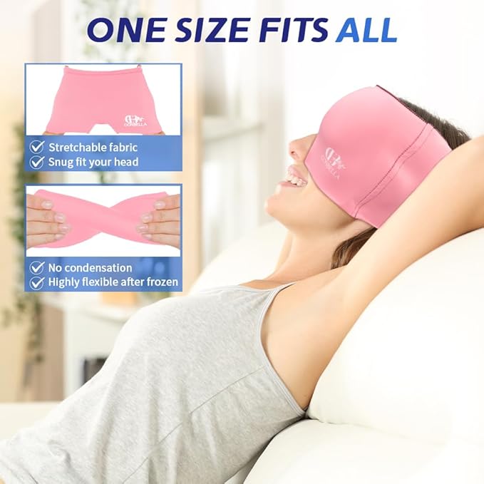 2Pcs Migraine Relief Cap, Soothing Headache Ice Face Mask Products, Hot and Cold Therapy, Migraine Headache Relief Cap for Migraine, Sinus, Puffy Eyes, Tension, Stress and Hangover (Pink+Blue)