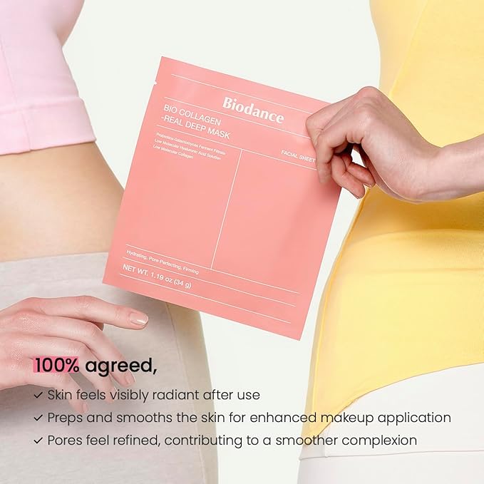 BIODANCE Bio-Collagen Real Deep Mask, Hydrating Overnight Hydrogel Face Mask, Pore Minimizing, Elasticity, Plumping, Travel Essentials & Self Care Gifts for Women, Korean Skin Care | 1.19oz(34g) x 4ea