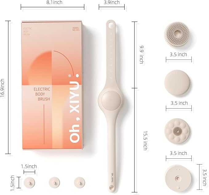 Electric Body Brush Back Scrubber for Shower, Waterproof Long Dual Handle Body Scrubber with 3 Heads, Bath Brush & 2 Speeds, for Cleansing, Exfoliating and Massaging Skin, Chrysanth Pink