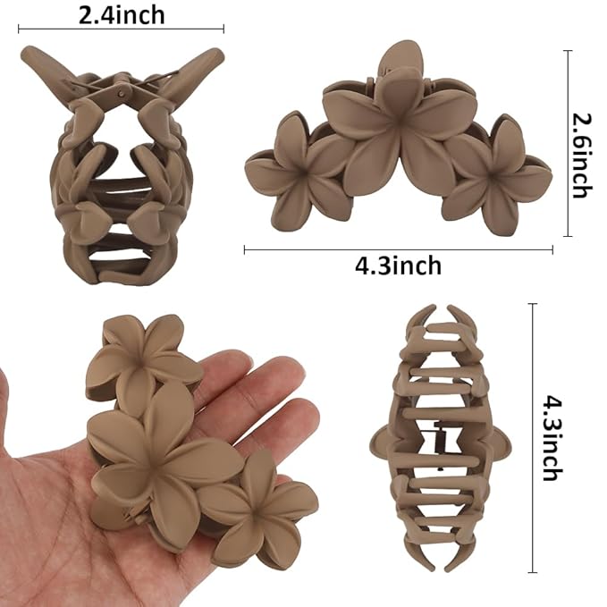 Ahoney 6PCS Flower Hair Clips for Women, Big Claw Clips for Thick Hair Nonslip, Hawaiian Cute Hair Clips Banana Clip Beach Hair Accessories for Women Girls (Neutral 02)