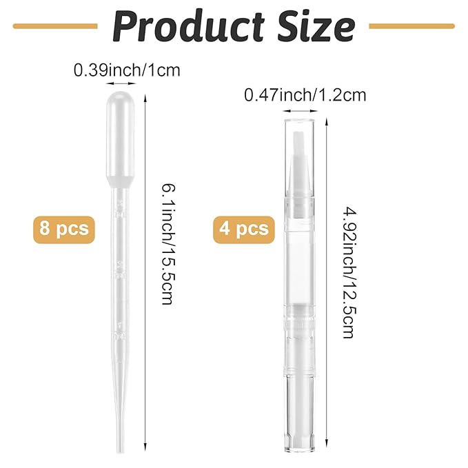Nail Oil Pen, 8 Pcs 3ml Transparent Twist Pens with 4 Pcs Transfer Pipettes, Empty Cuticle Oil Pen Travel Twist Pens with Brush Tip for Lip Gloss Containers Applicators Eyelash Growth Liquid Tube
