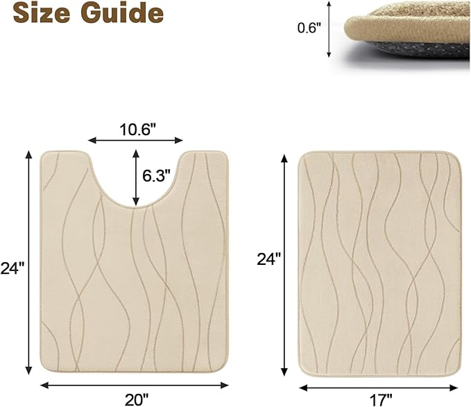 YIHOUSE Memory Foam Bathroom Rug Sets 2 Piece, Ultra Absorbent Bath Mat for Bathroom - Non-Slip Machine Washable & Dry Quickly, 2 Piece Bathroom Mat Set,Khaki