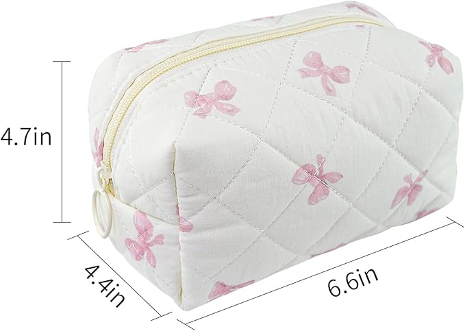 Quilted Makeup Bag Floral Cotton Make up Bag Puffy Coquette Makeup pouch Aesthetic Cute Travel Toiletry Bag for Women Girls