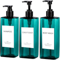 Shampoo and Conditioner Dispenser Set, 3Pack Refillable Shampoo and Conditioner Bottles with Labels, 500ml Soap Dispenser 16.9oz Shower Dispenser Square Pump Bottle for Bathroom and Kitchen - Sea Blue