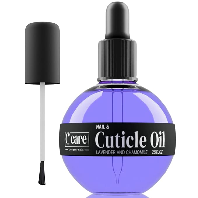 C CARE Cuticle Oil For Nails - Lavender and chamomile Nail Oil - Moisturizes and Strengthens Nails and Cuticles - Dropper & Brush included - Large 2.5 oz bottle